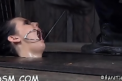 Girl gets her neck restrained and knockers clamped